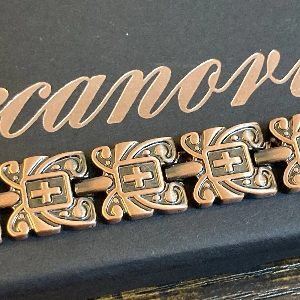 Jecanori Copper‎ Magnetic Bracelet Cross Link Byzantine 8in 19mm Wide